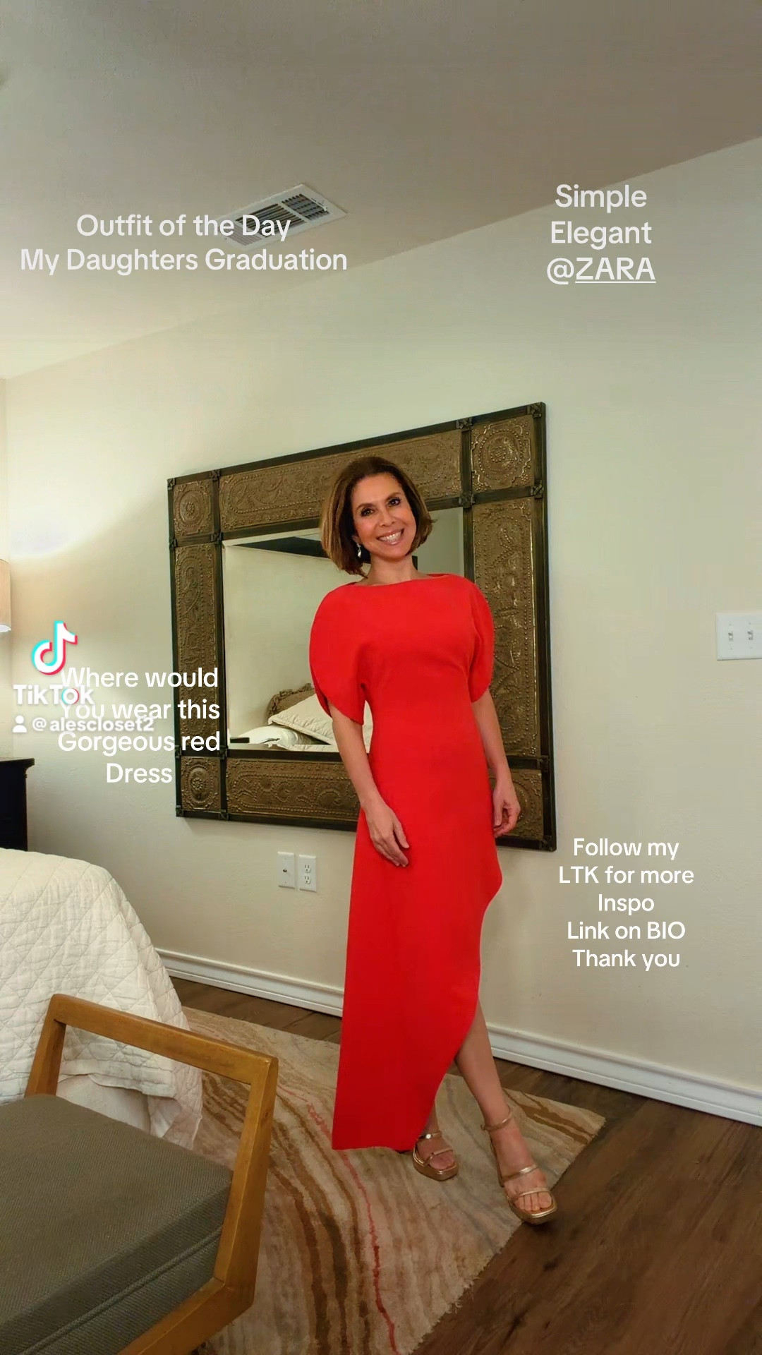 

I was looking for something special for my daughter’s graduation… something elegant, timeless, and that made me feel confident—and this beautiful red dress from Zara was exactly that ❤️

The asymmetrical/uneven hem gives it such a unique, elevated feel. I’m wearing my regular size XS and it fits perfectly—so flattering and comfortable at the same time.

I styled it with gold heel sandals and a matching mini bag (also from Zara) to keep the look clean and elegant. Finished it with crystal earrings and kept the rest minimal… because honestly, this dress does it all ✨

I’m sorry I can’t link Zara pieces here yet, but you can easily find it by searching—so many creators are sharing it right now.

Thank you so much for stopping by 🤍 Links for similar styles below

#graduationoutfit #reddressstyle #elegantlooks #specialoccasionstyle #chicandtimeless #goldaccessories #ltkstyle #outfitinspo

#LTKootd #LTKOver40 #LTKWedding