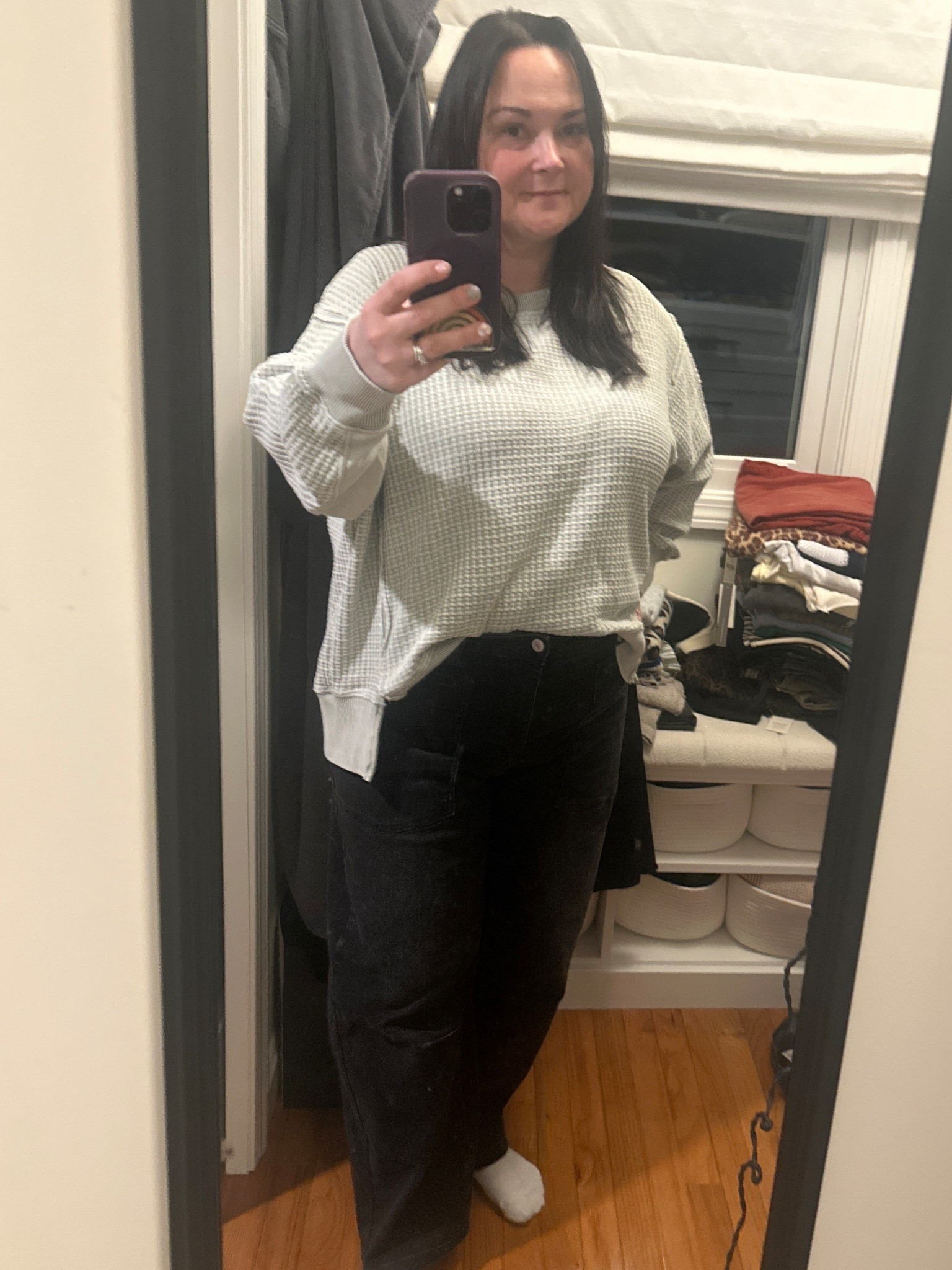 Casual midsize ootd with true to size black wide leg pants and a soft waffle knit sweatshirt. This comfortable outfit is easy, flattering, and perfect for real life when you want to feel relaxed but still look put together. The relaxed fit pants are versatile and easy to style, paired with a soft textured top for an effortless everyday outfit formula.


#LTKMidsize #LTKOver40 #LTKootd