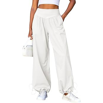 Fisoew Womens Wide Leg Pants Casual High Waist Baggy Track Pants Loose Fit Drawstring Cuffs Loung... | Amazon (US)
