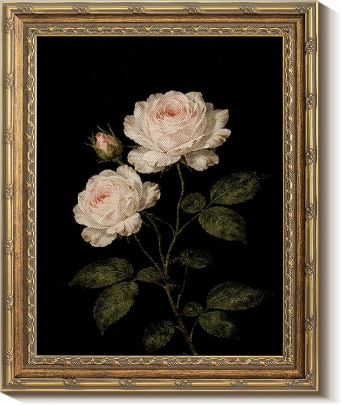 HUARCEY Vintage Rose Canvas Wall Art Gold Frame Retro Pink Floral Still Life Painting, Classic An... | Amazon (US)