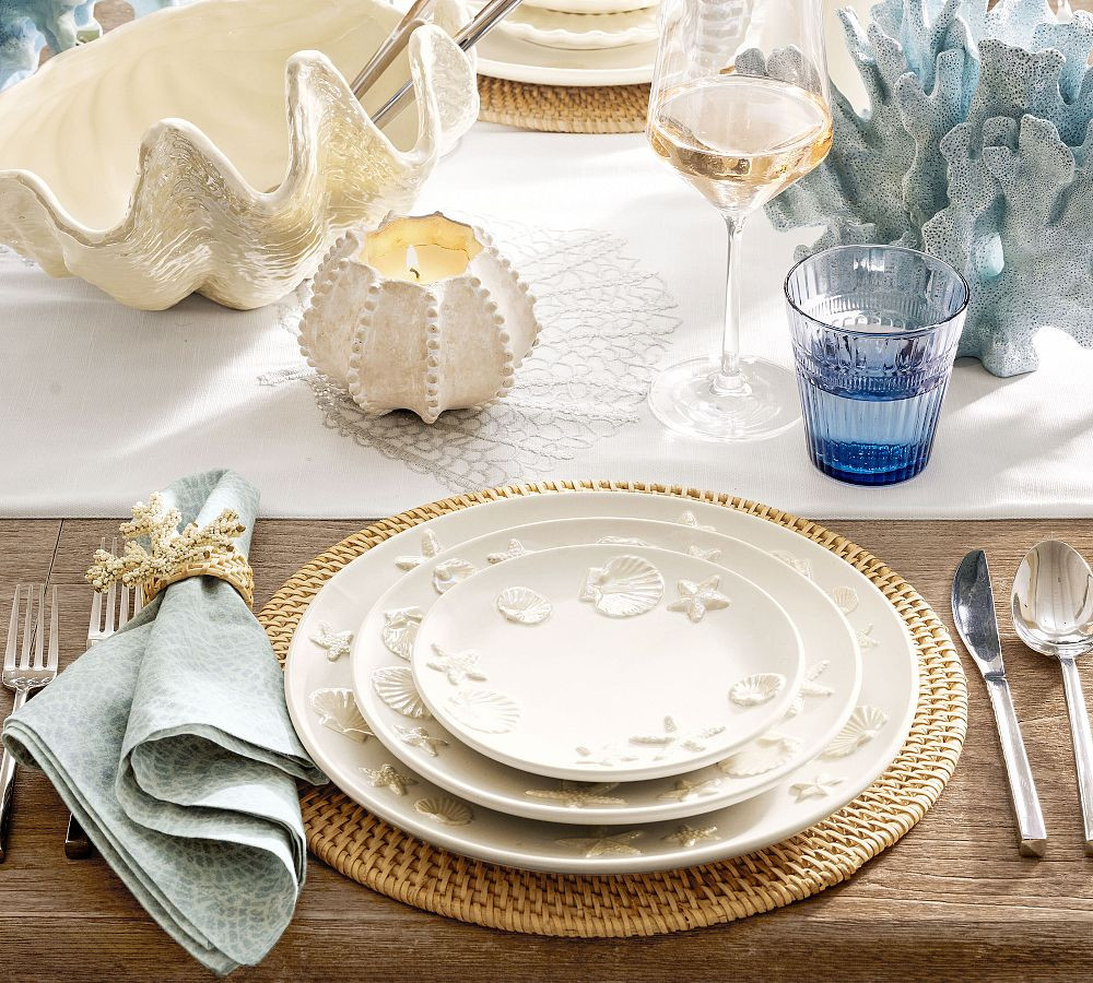 Coastal Embossed Stoneware Appetizer Plates - Set of 4 | Pottery Barn (US)