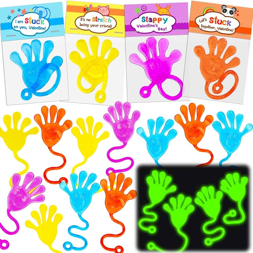 28 Packs Valentine Glowing Sticky Hands Valentine Day Greeting Exchange Card Gift For Kids School... | Amazon (US)