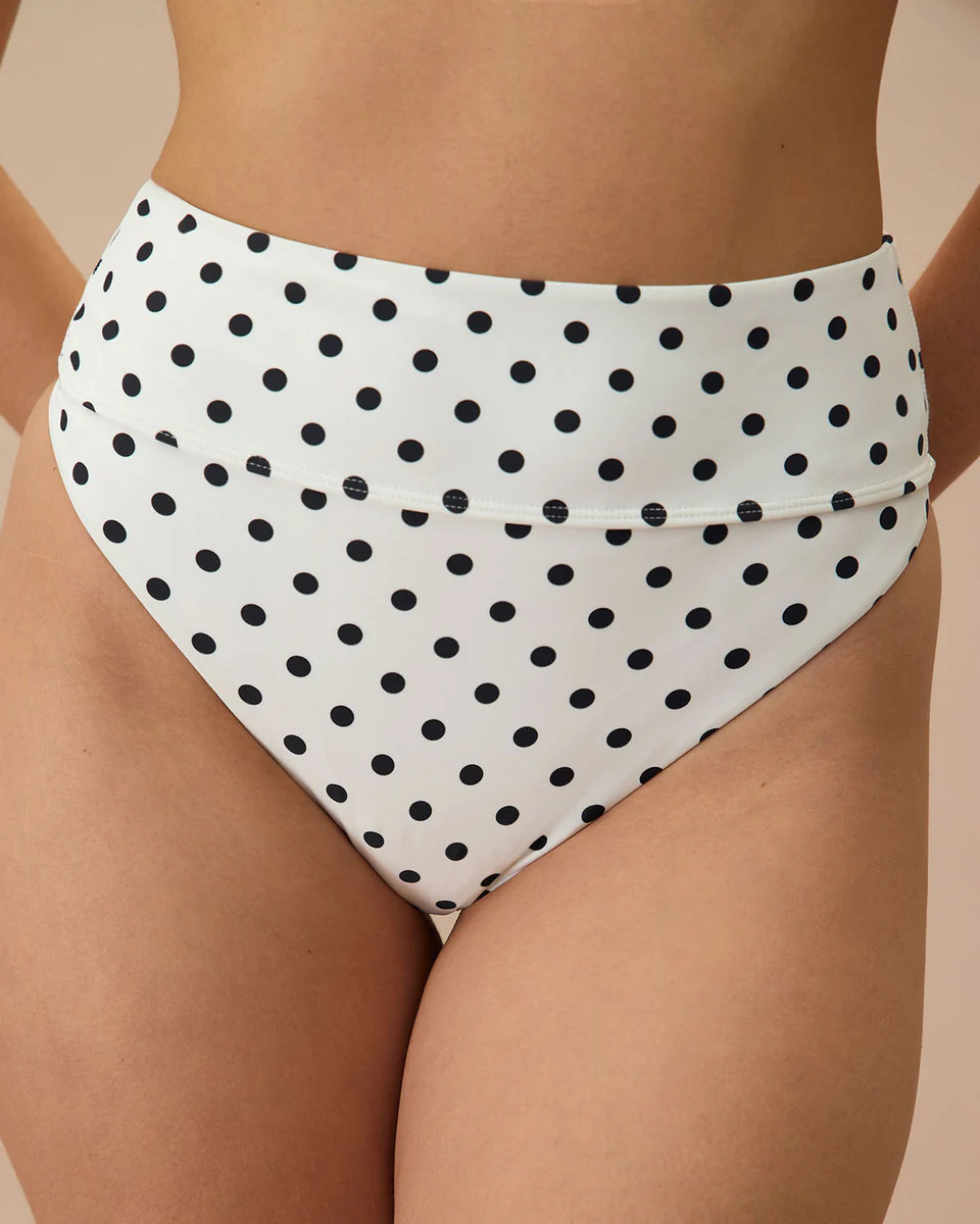 The White Polka Dot High Waist Bikini Bottom | rihoas.com