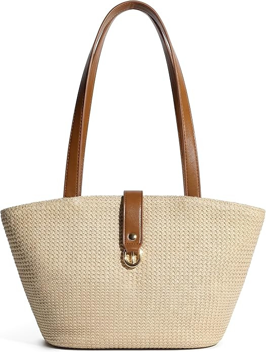 CHUNLI Straw Tote Bag for Women, Woven Raffia Straw Purse, Boho Beach Bag with PU Handle, Summer ... | Amazon (US)