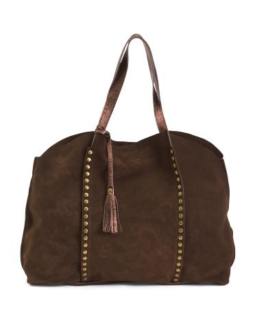 Made In Italy Suede Studded Slouchy Tote | TJ Maxx