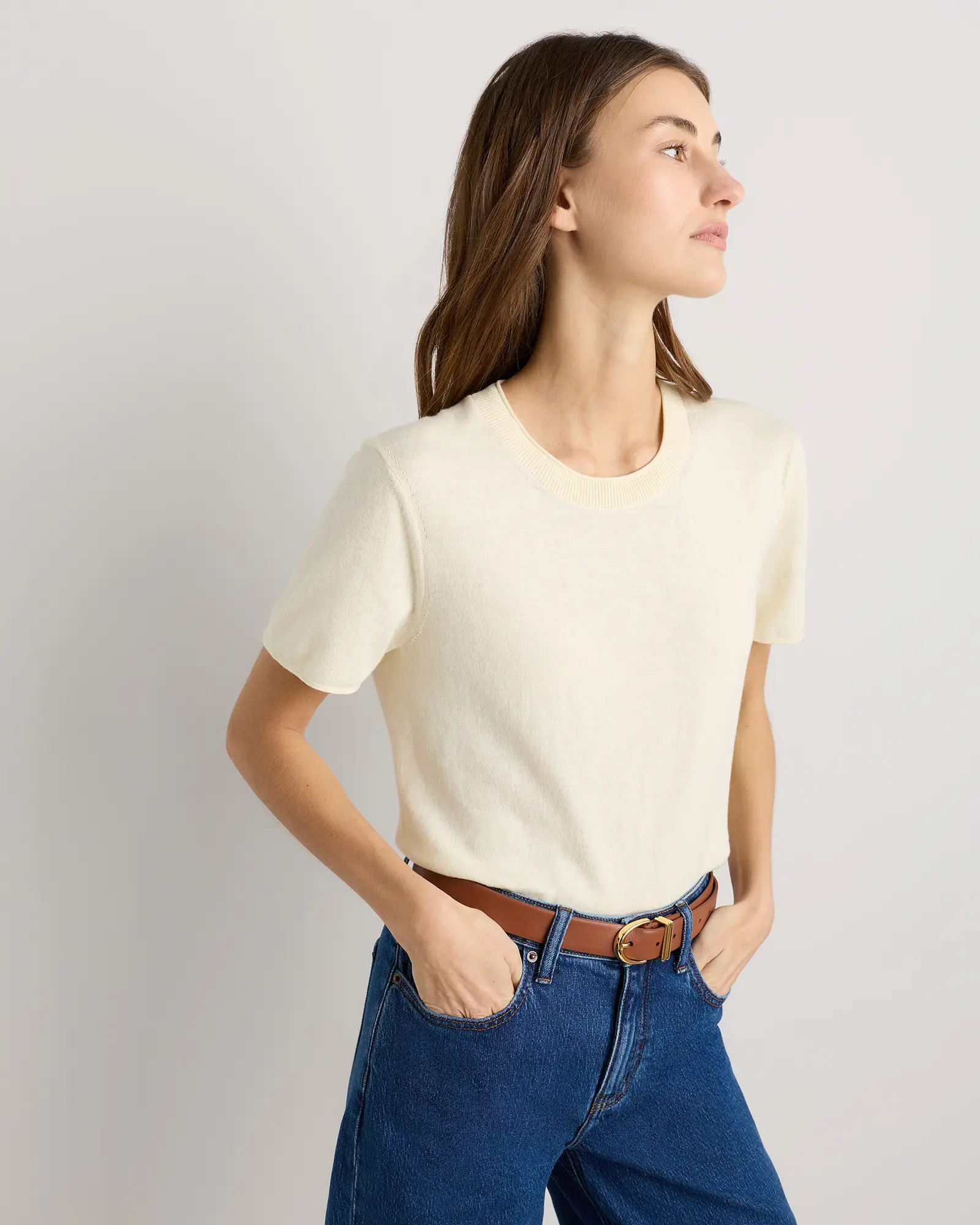Lightweight Cotton Cashmere Relaxed Sweater Tee | Quince
