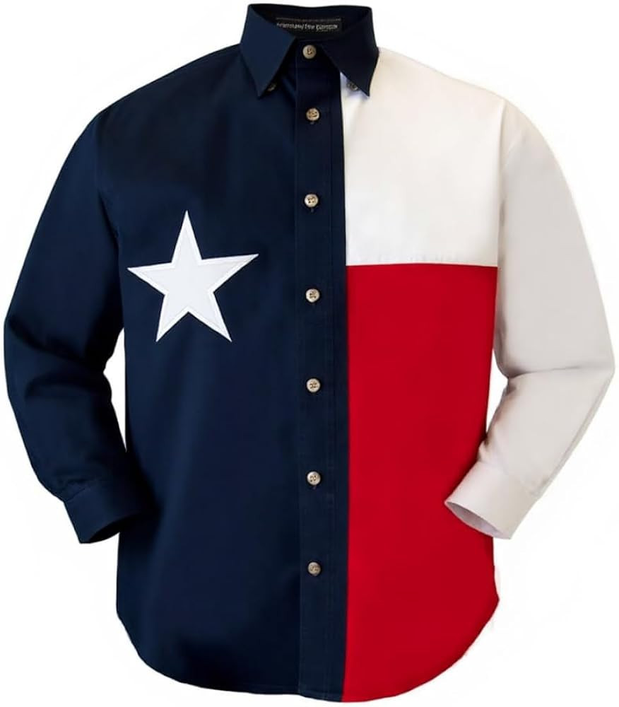 Texas Flag Lone Star Twill Shirt Men Long Sleeves Button Down 100% Cotton, Soft, Breathable, Full... | Amazon (US)