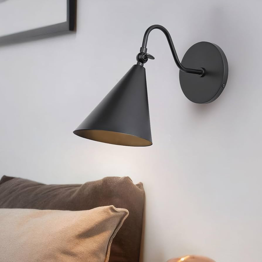 Modern Soft Black Wall Sconces with Movable Metal Shape, Goose Neck Style Metal Bedside Lamp Wall... | Amazon (US)