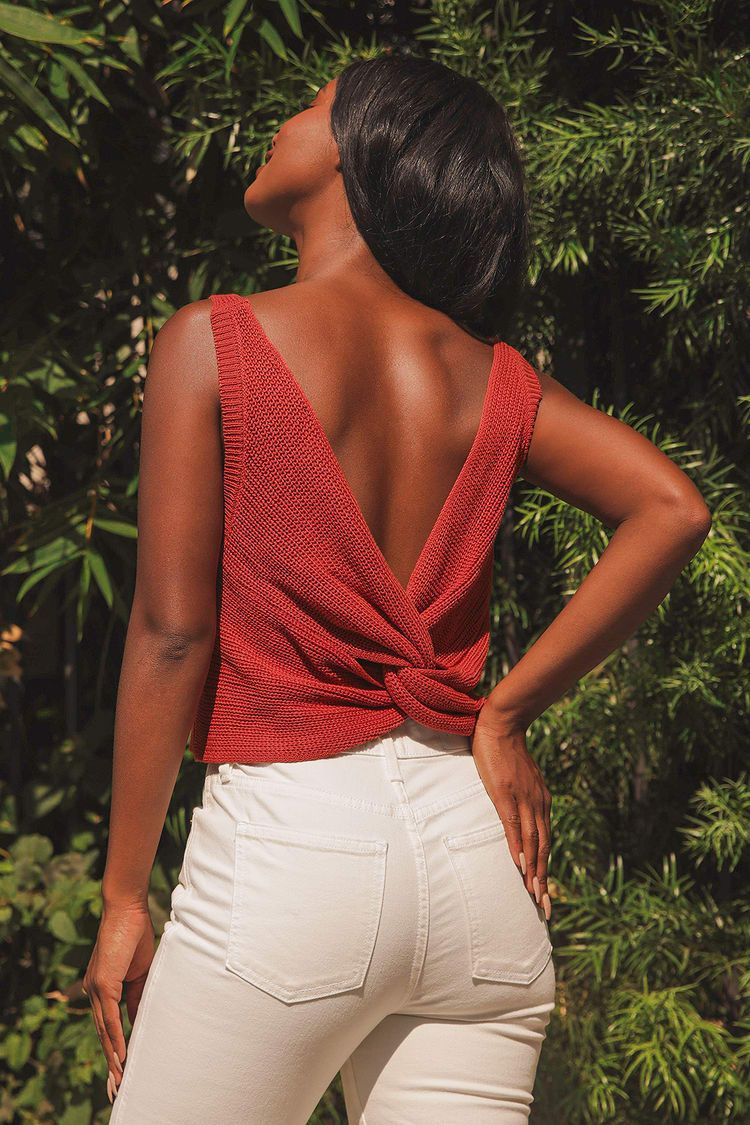 Let's Get Away Rust Red Knit Twist Back Tank Top | Lulus (US)