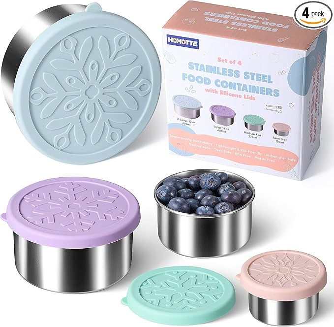 Stainless Steel Containers with Lids - Stackable Toddler Snack Containers, 18/8 Stainless Steel L... | Amazon (US)