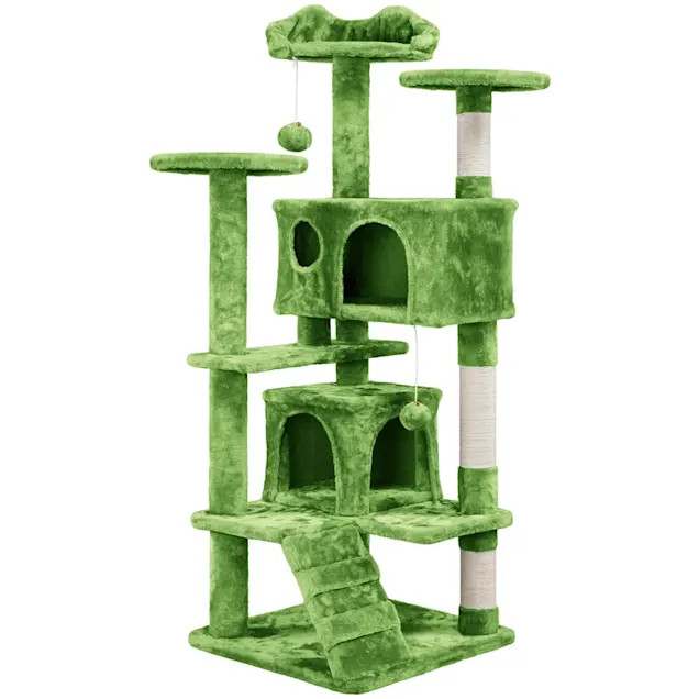 Topeakmart Multilevel Plush Cat Tree with 2 Condos, 54" H, Green | Petco