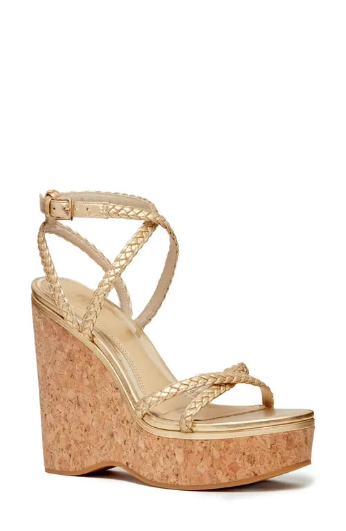 PAIGE Hazel Ankle Strap Platform Wedge Sandal in Gold at Nordstrom, Size 10 | Nordstrom