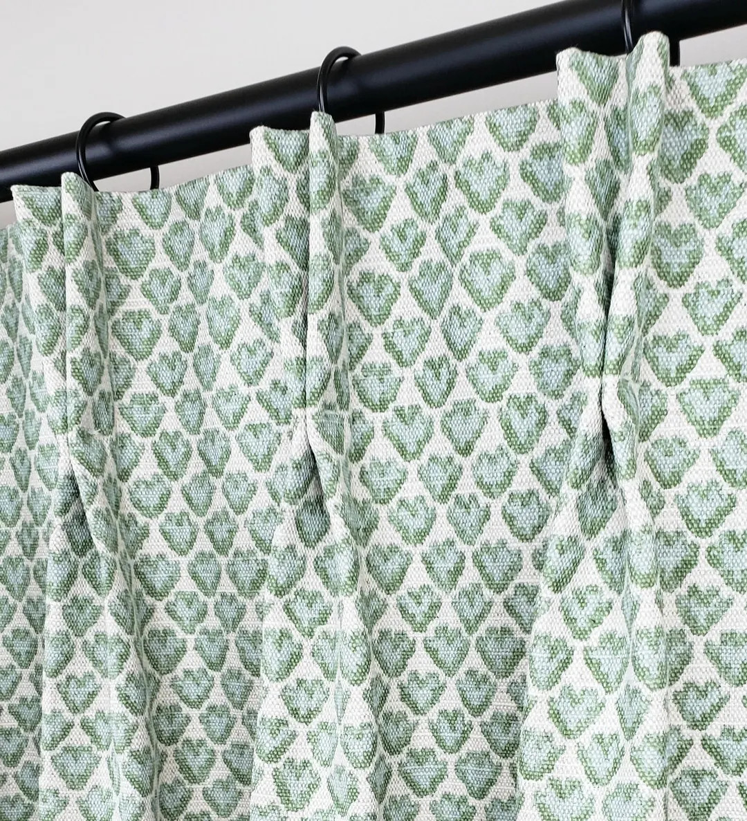 Pair Pinch Pleat Curtains in Benton Tendril Green on Natural Cotton Linen 4 Lining Options Availa... | Etsy (US)