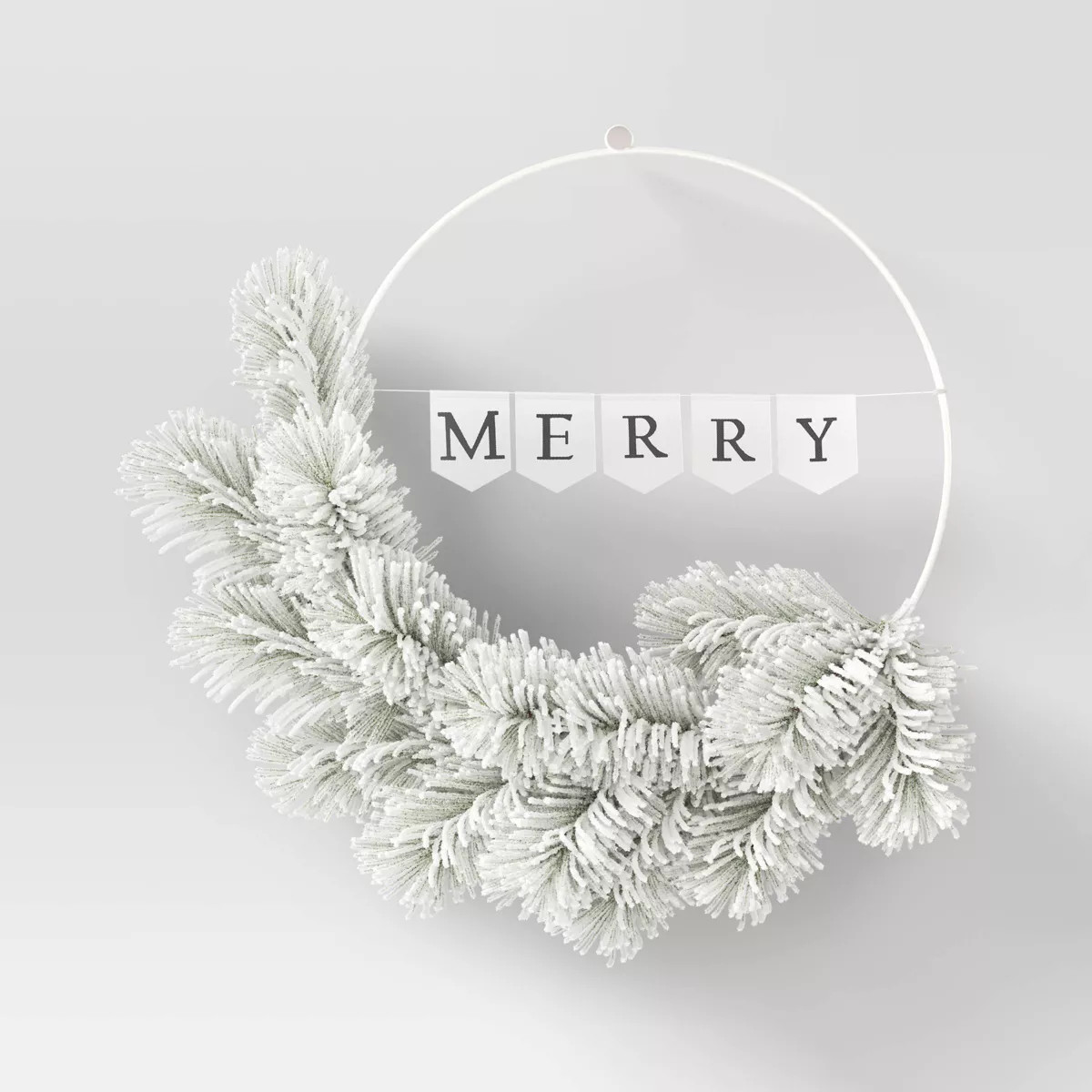 20" Battery Operated Lit Flocked Mixed Greenery on Metal Hoop Artificial Christmas Wreath White -... | Target