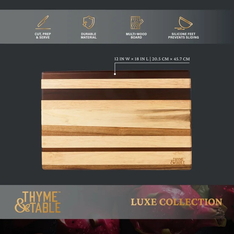 Thyme & Table 18x12 Multi-Wood Butcher Block with Non-Slip Silicone Feet | Walmart (US)