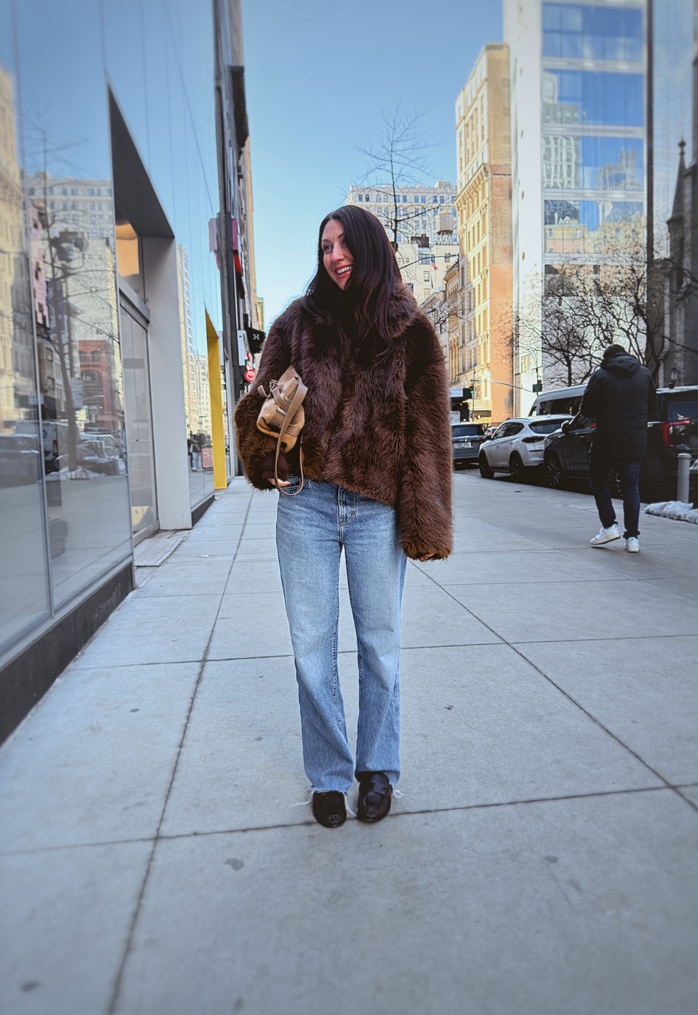 Wearing the 27” jeans and small jacket, the loafer slides fit true to size 

The faux fur coat is nice and warm!

#LTKNYFW #LTKootd