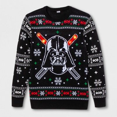 Men's Star Wars Vader Crossed Sabers Ugly Christmas Sweatshirt - Black/White | Target