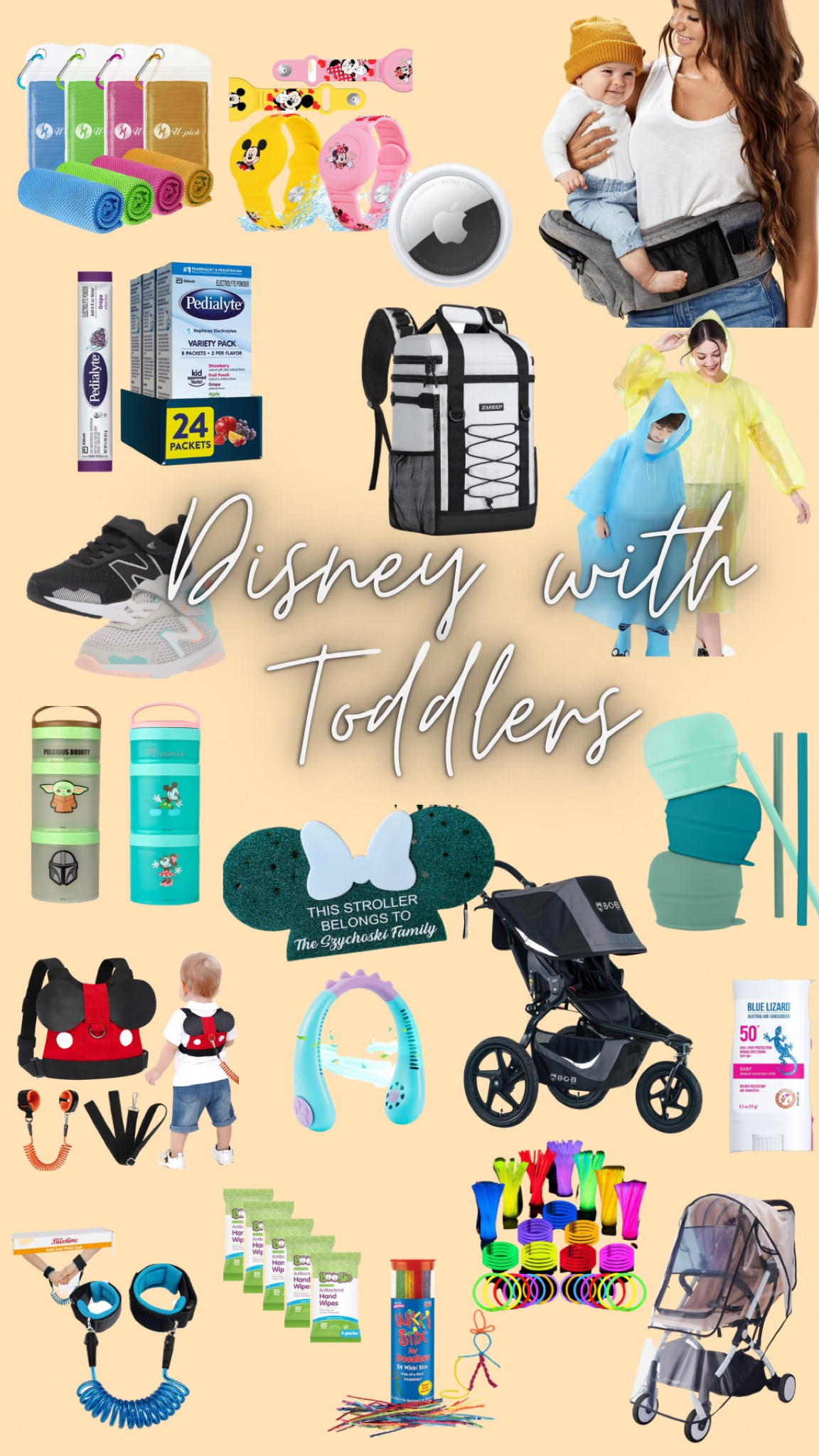 Disney with toddlers and little ones, essentials for the parks! 
.
.
1) cooling towels
2) air tags and air tag holders, you can also stitch or hide them in their clothes/shoes
3) a hip carrier, sometimes toddlers get overstimulated and want to be held more, this is a life saver!
4) pedialyte packs, if you go in the warmer months these are great for all the walking you’ll be doing 
5) cooler backpack, great for snacks, milk, juice, etc. Disney does not allow ice to be brought in so cooler packs are great to throw in there. 
6) ponchos! Keep them with you when you go on rides.
7) comfy sneakers, we love new balance because they offer wide for kids and toddlers 
8) snacks on snacks on snacks
9) a stroller tag, you cannot bring your stroller in line and they all start to look the same when there are so many, cast members also may move them. Good to have an identifying tag. 
10) the bob stroller, we have a very tall child so this stroller allows him to sleep and not have his feet dangling over
11) neck fan
12)silicone cup lids and straws, can add to almost any cup without worrying if your toddler will spill. There are no lids at animal kingdom so these come in handy!
13) spf
14) a leash/harness, we don’t have one but many do and that’s okay if it works for them!
15) rain stroller cover, put this on before every ride and before getting in line. You don’t want to come back to a soaked stroller 
16) glowsticks/wiki sticks to keep your toddler entertained in line or while at sit down restaurants 

#LTKfamily #LTKkids #LTKtravel