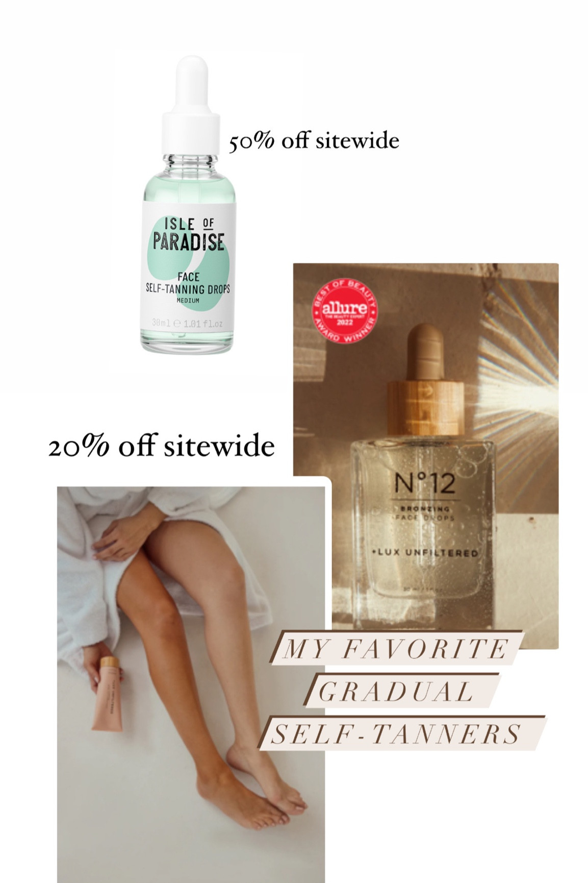 I prefer the Isle of Paradise for my face because you don’t need as many drops BUT if you have redness on your cheeks or roseacea the Lux Unfiltered brand is better for color. This gradual lotion is so pretty and hydrating, great to use a few days before your event. Clean beauty. Self-tanning drops  

#LTKCyberWeek #LTKbeauty #LTKsalealert