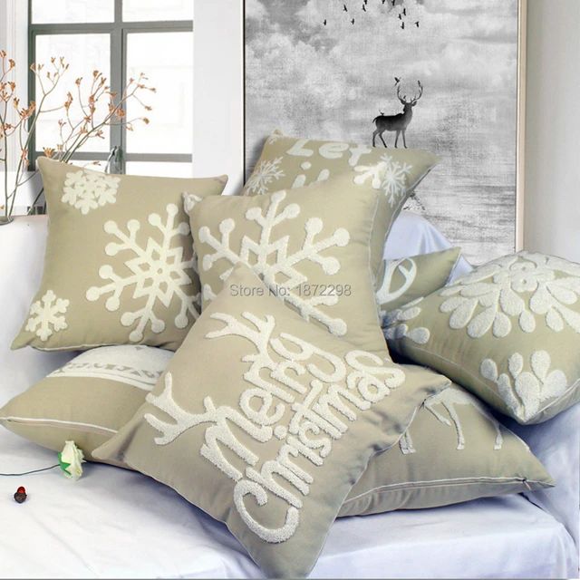 Christmas Style Throw Pillow Case, Wool Embroidery Cover, Snowflake, Papai Noel, Árvore de Natal... | Aliexpress BR (BR)