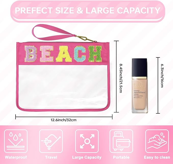 Snack Bags Clear Pouch Travel Makeup Bag Chenille Letter Bags for Zipper Pouch Clear Cosmetic Bag... | Amazon (US)