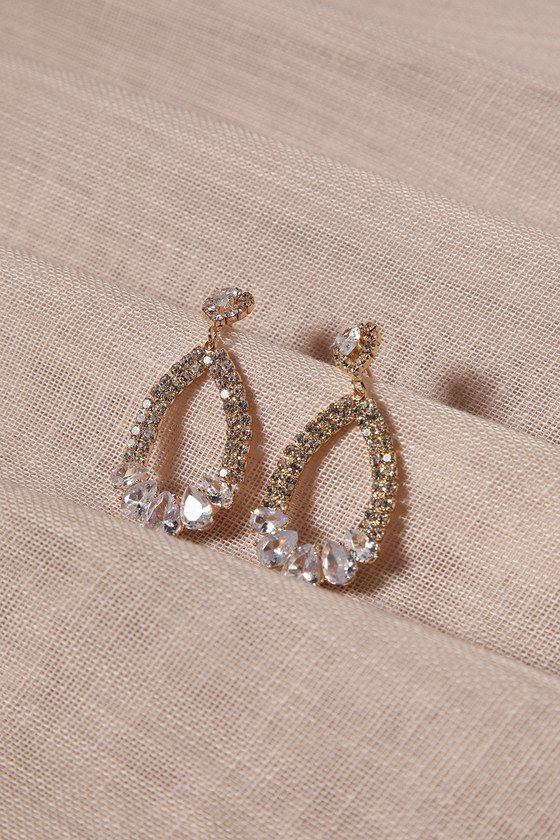 Divine Glitter Gold Rhinestone Teardrop Statement Earrings | Lulus (US)