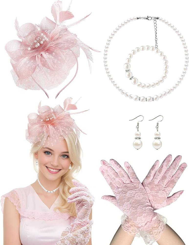 Fascinator Hat for Women Tea Party Hats Mesh Veil Headband Tea Party Headpiece and Lace Glove Set... | Amazon (US)