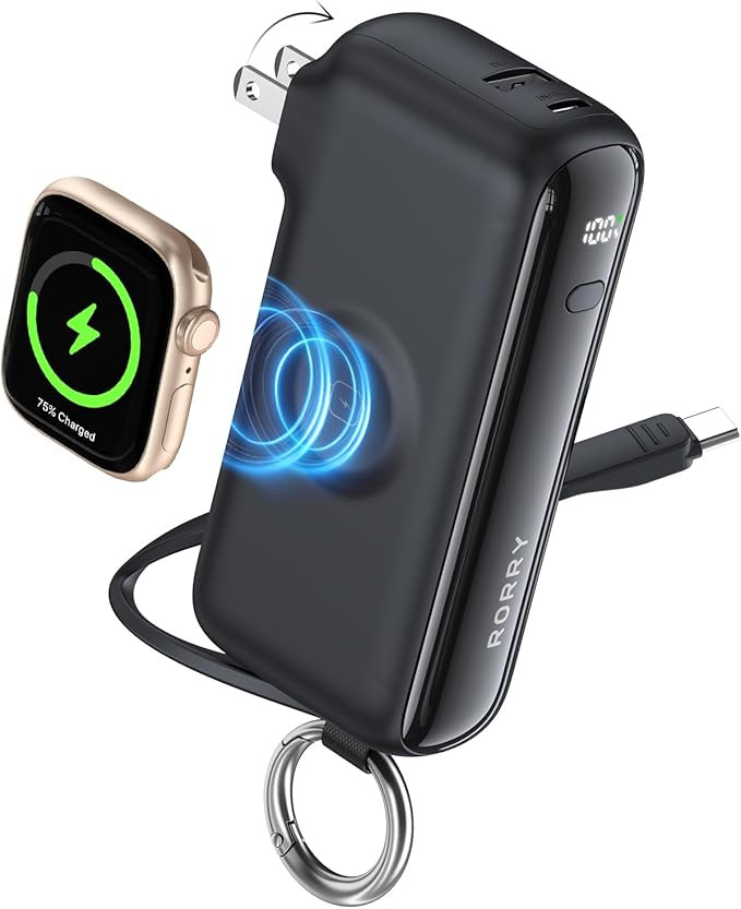 Flow Portable Charger, 10000mAh 40W Fast Charging Power Bank with Built-in USB C Cable and Foldab... | Amazon (US)