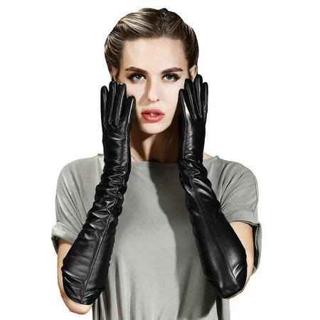 QECEPEI Winter Long Leather Gloves for Women Full Touchscreen Opera Evening Dress Elbow Length Gloves for Ladies Velvet Liner S | Walmart (US)