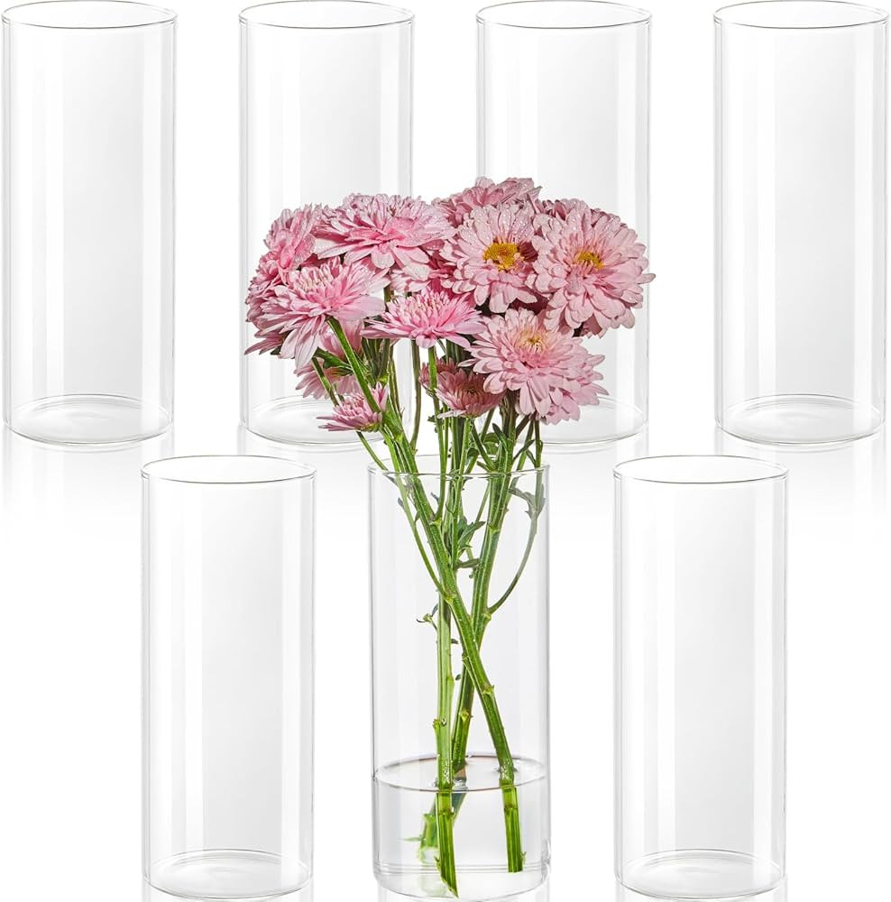 7pcs Glass Cylinder Vases for Centerpieces - 8 Inch Tall Glass Vases for Flower, Clear Flower Vas... | Amazon (US)