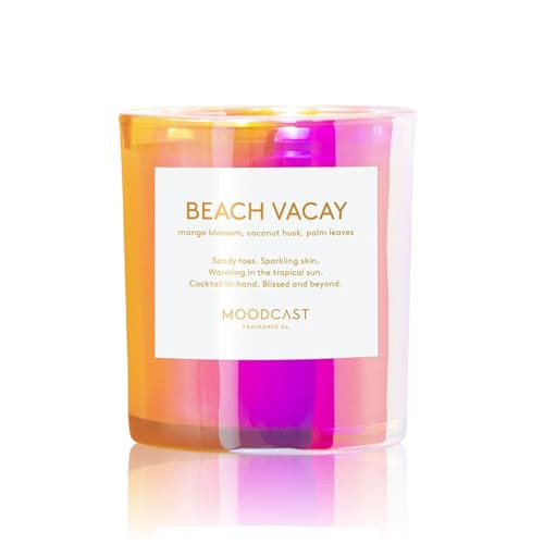 Moodcast Beach Vacay Scented Candle - Aesthetic Candle for Home, Mango Blossom, Coconut & Palm Leaf, Clean Coco Wax Blend, Vegan, Paraben Free, 45-Hour Long Lasting Burn - 8oz | Amazon (US)