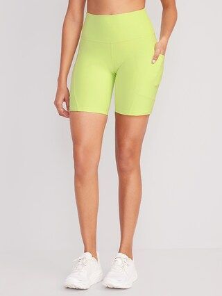 High-Waisted PowerSoft Mesh-Paneled Hands-Free Pocket Biker Shorts -- 8-inch inseam | Old Navy (US)