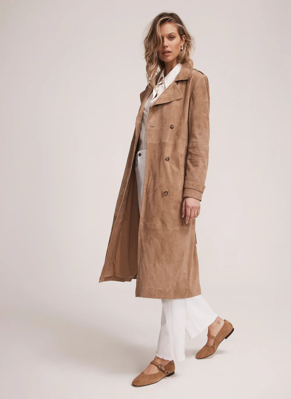 Neutral Suede Trench Coat | Mint Velvet