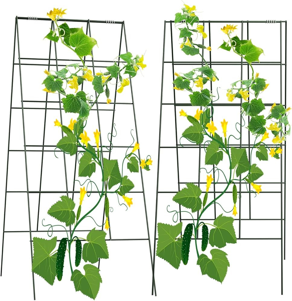 AGTEK 2 Packs 18" x 46" Foldable Cucumber Trellis with Zip Ties Plant Support A Frame Metal Trell... | Amazon (US)