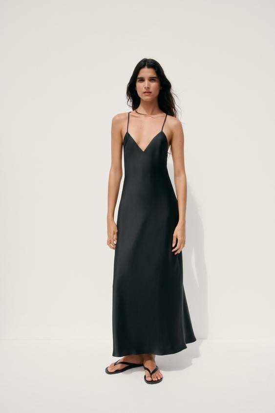 SATIN MIDI DRESS WITH STRAPS ON THE BACK | Zara UK