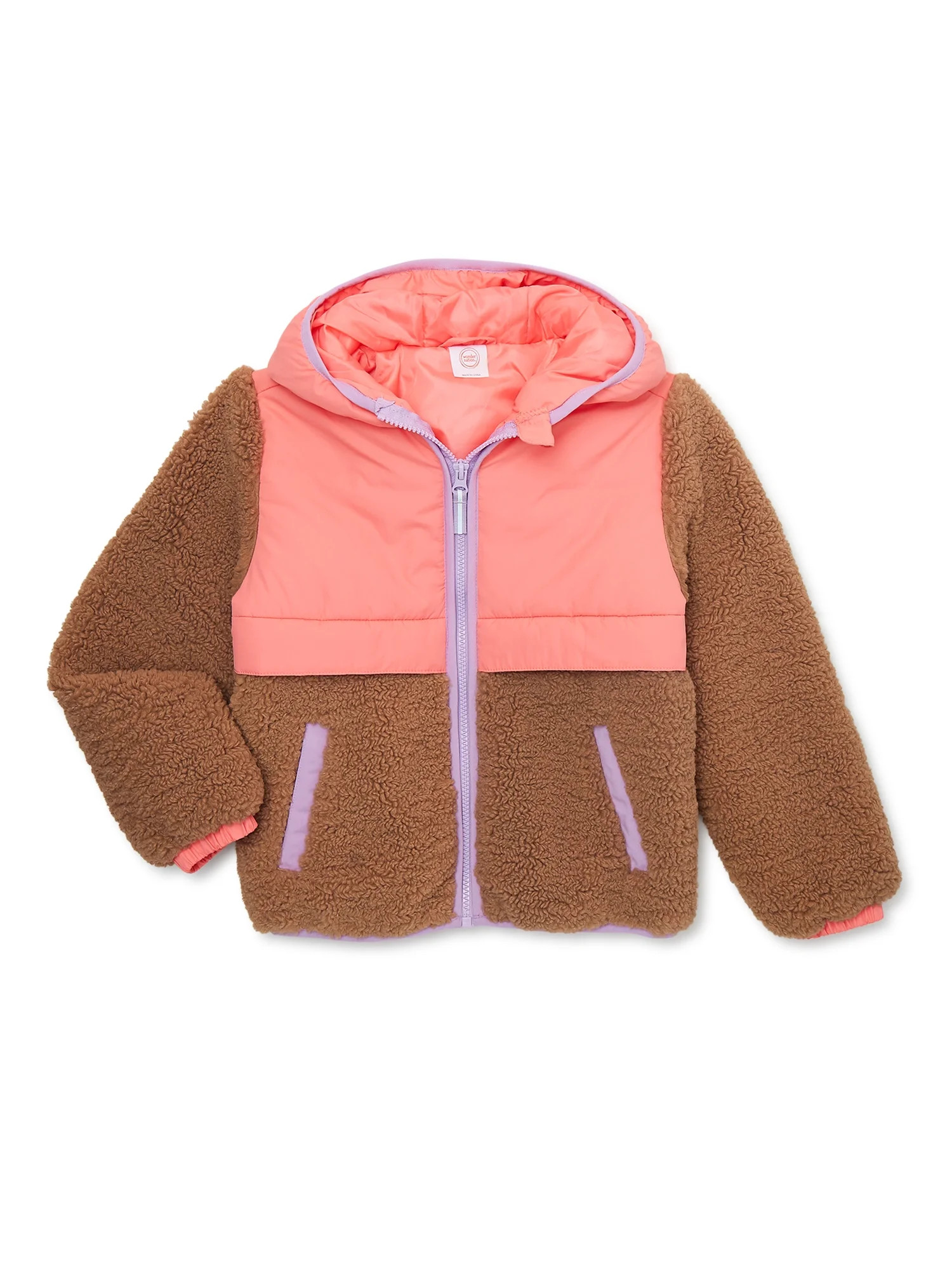 Wonder Nation Girls Faux Sherpa Bomber Jacket, Sizes 4-18 & Plus | Walmart (US)