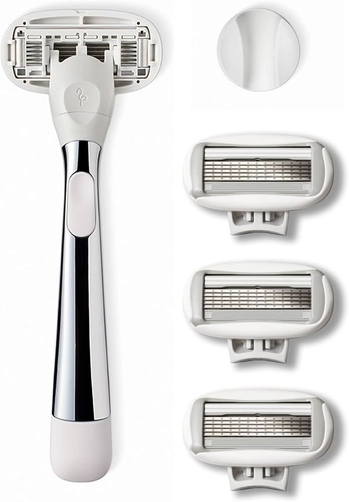 Flamingo 5-Blade Razors for Women - 1 Razor Handle + 4 5-Blade Refills + 1 Shower Holder - Chrome | Amazon (US)