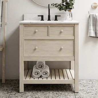 allen + roth  Magnolia 30-in Light Oak Undermount Single Sink Bathroom Vanity with Carrara Engin... | Lowe's