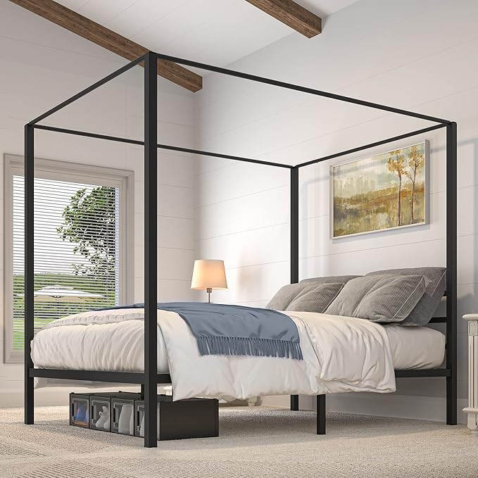YITAHOME Canopy Bed Frame Metal Four Posters 14 Inch Platform with Built-in Headboard Strong Meta... | Amazon (US)