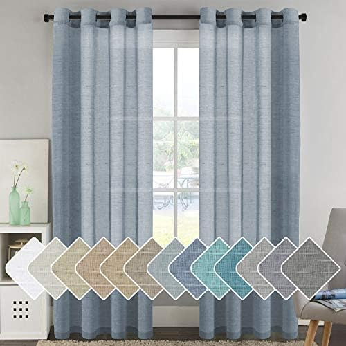 H.VERSAILTEX Natural Linen Blended Window Curtain Panels - Light Filtering Linen Sheer Curtains N... | Amazon (US)