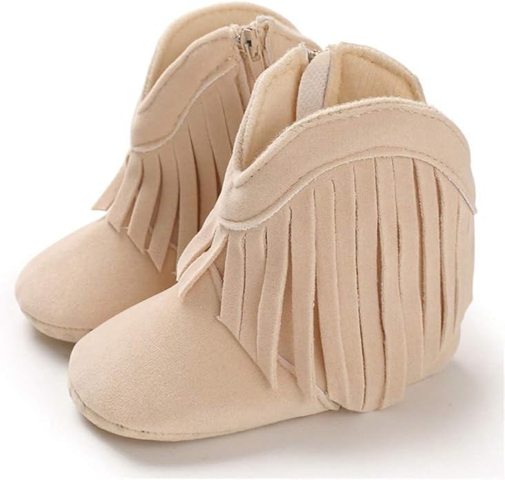 Timatego Baby Girl Cowboy Tassel Boots Side Zipper Non Slip Stay On Booties Infant Toddler First ... | Amazon (US)