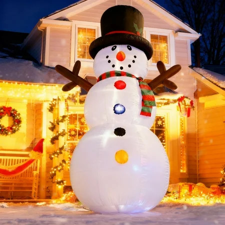 8FT Christmas Inflatable Snowman, Built-in Rotating Color LED light up for Lawn Yard Garden Decoration Indoor Outdoor Xmas Party Decor | Walmart (US)