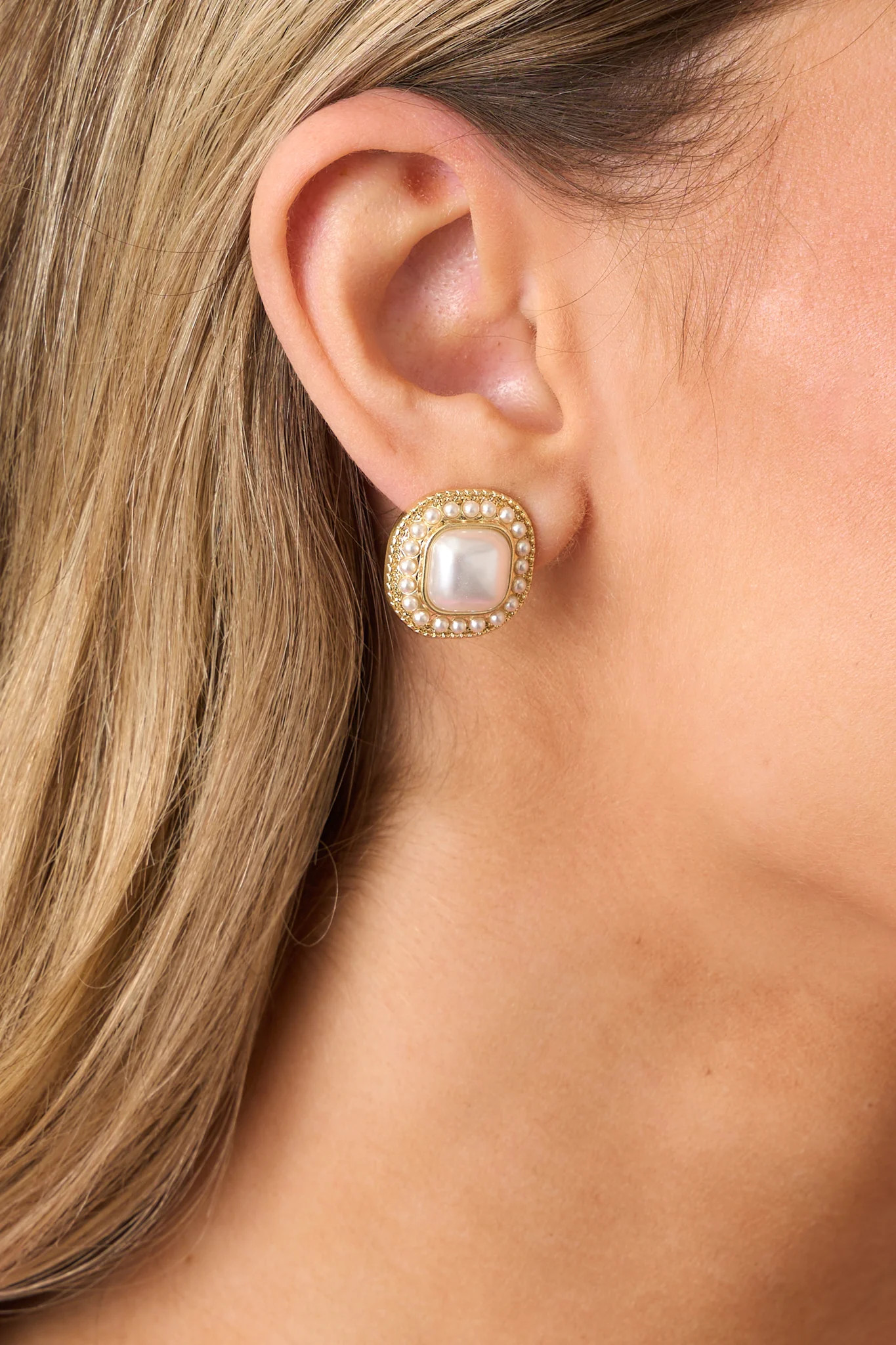 A Day At The Vineyard Gold & Ivory Faux Pearl Earrings | Red Dress