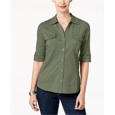 Style & Co Women s Utility Shirt Bright Green Size X-Small | Walmart (US)