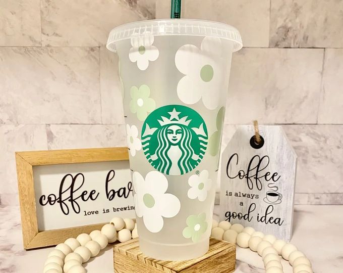 Sage Green Retro Daisy Starbucks Cup | Personalized Starbucks Cold Cup | Birthday Gift | Reusable Cu | Etsy (US)