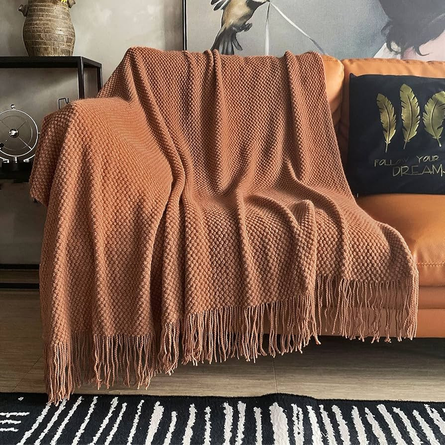 LOMAO Knitted Throw Blanket with Tassels Bubble Textured Lightweight Throws for Couch Cover Home ... | Amazon (US)