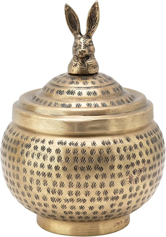 Creative Co-Op, Brass Round Hammered Metal Container with Rabbit Finial, Finish | Amazon (US)