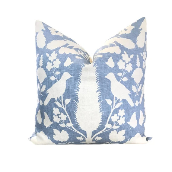Chenonceau Sky Pillow Cover w/ Ivory Linen Reverse - Blue Bird Pillow - Blue Schumacher Pillow - ... | Etsy (US)