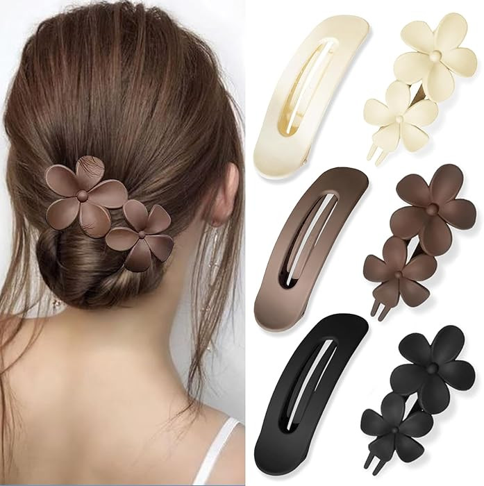 6 Pcs Flat Hair Clips, 2 Styles Claw Clips for Thick Thin Hair,Flower Hair Clips Matte French Hai... | Amazon (US)