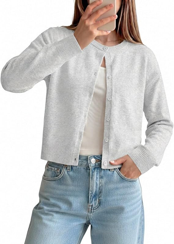 GRACE KARIN Cropped Cardigan Sweaters for Women Long Sleeve Crew Neck Open Front Jackets Y2K Fall... | Amazon (US)